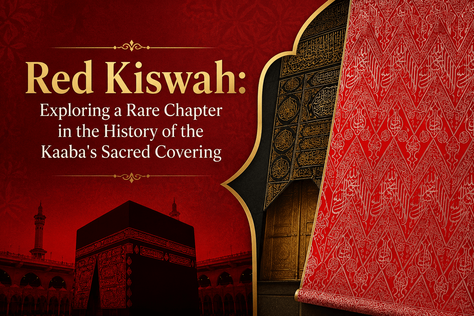 Historic Red Kiswah representing an early sacred covering of the Holy Kaaba before the modern black silk Kiswah tradition.